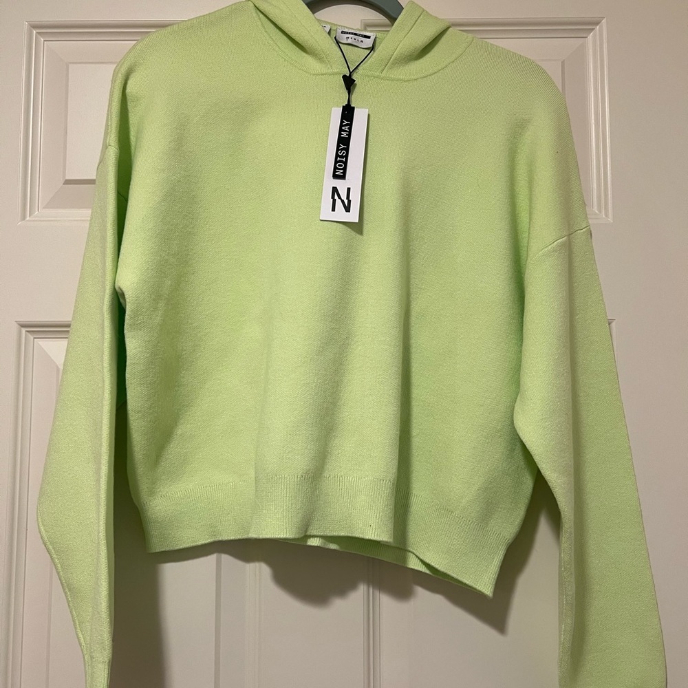 Noisy May Lime Green Knitted Pullover Hoodie